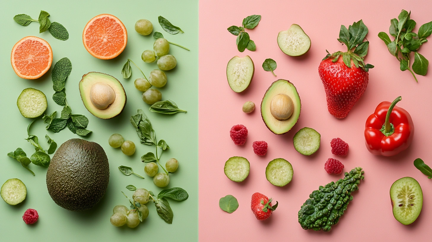 Колаж із сезонними продуктами та стравами для здорового харчування